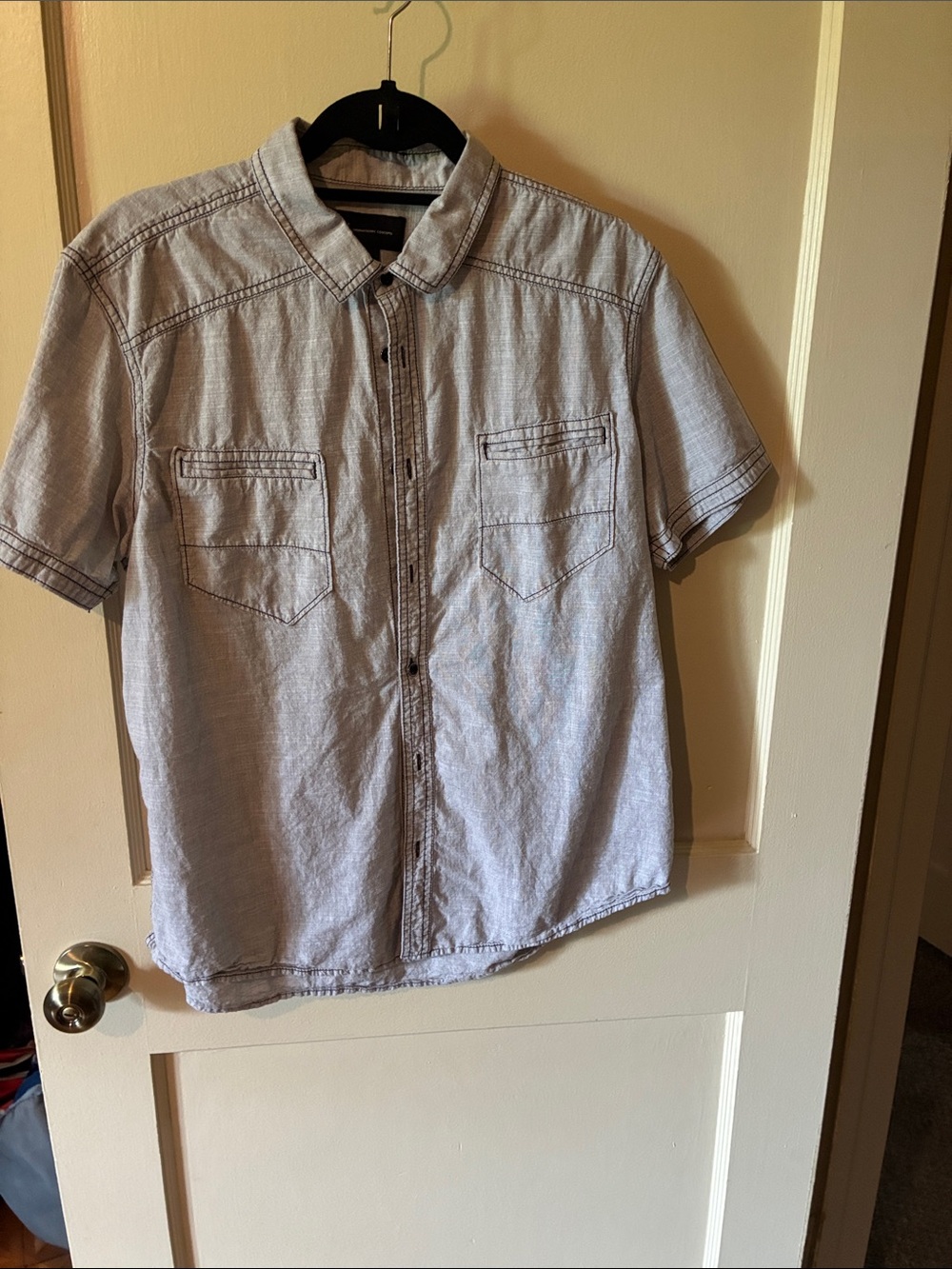 INC Men’s Short Sleeve Button-Up Shirt - Light Gray